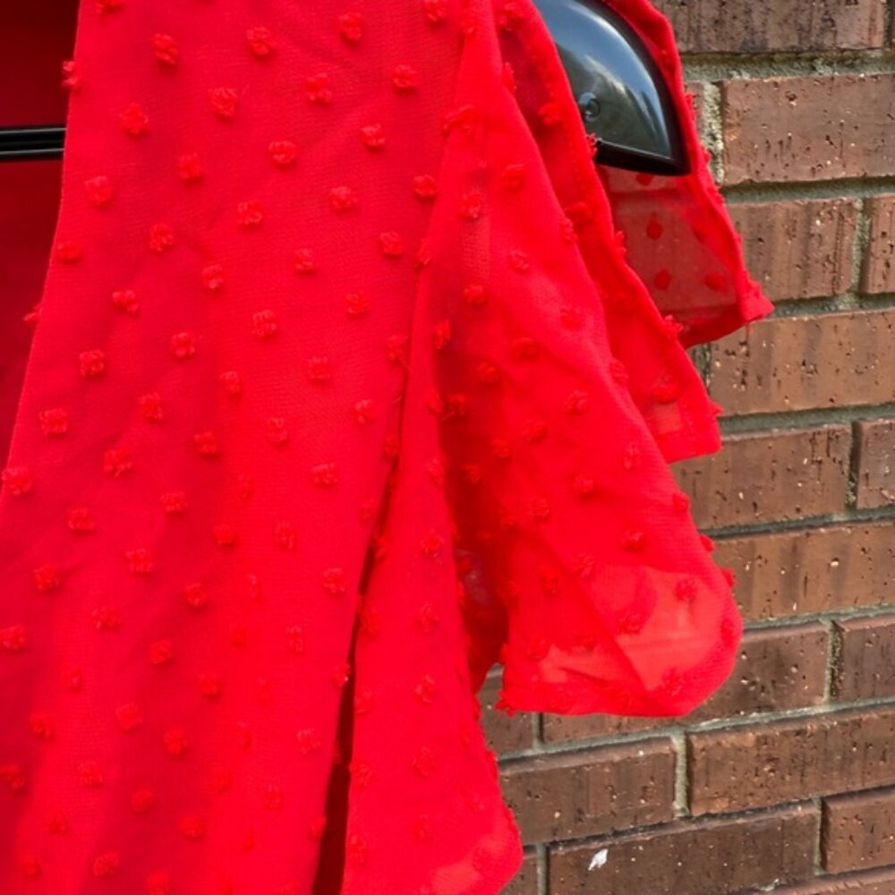 Lulus Much to Celebrate Red Swiss Dot Flutter Sleeve Wrap Mini Dress Size Small - Picture 4 of 11